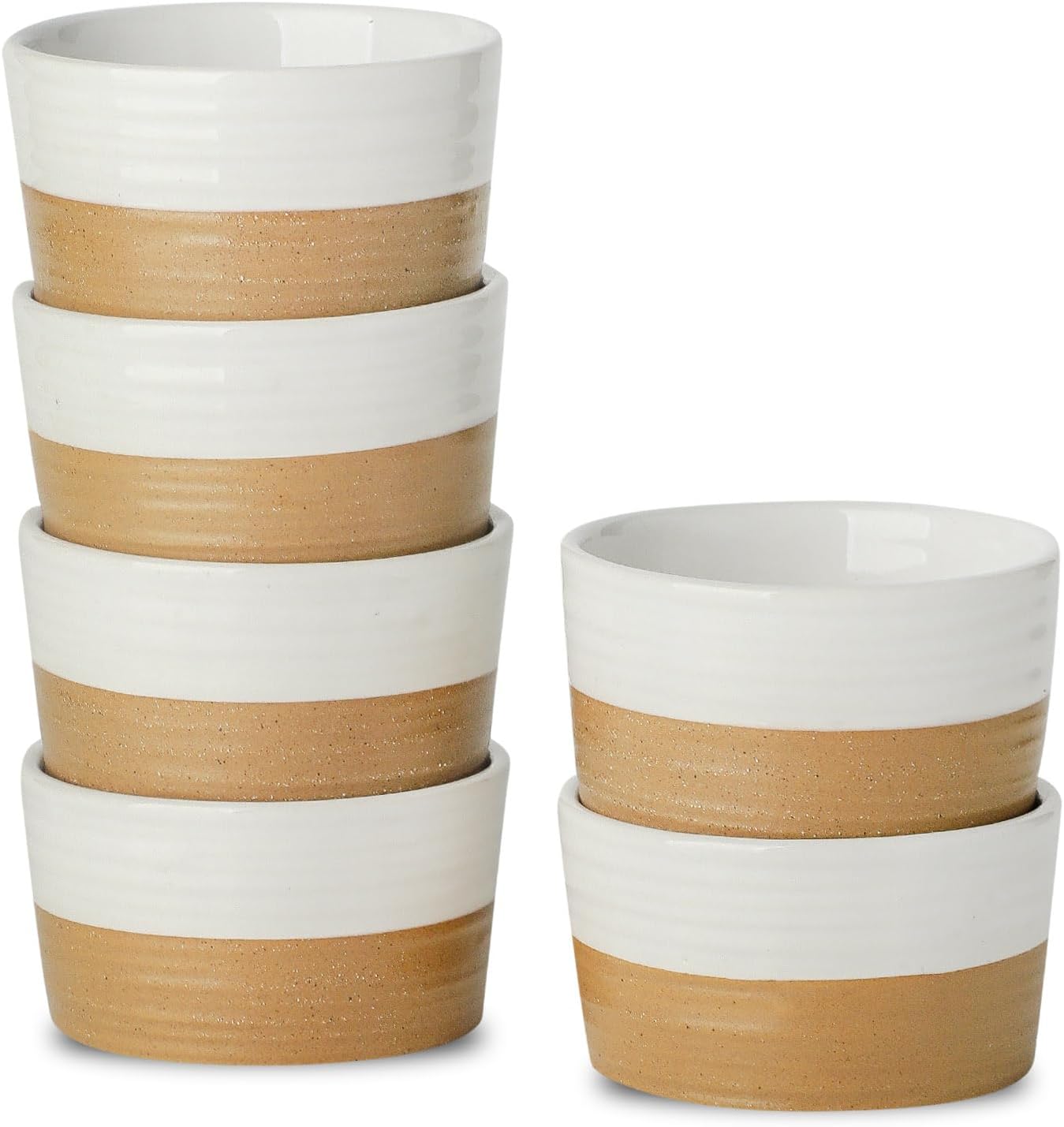 Ramekins 4 OZ Oven Safe,Set of 6 Ceramic Creme Brulee Ramekins,Mini Dessert Bowls for Souffle,Dipping Sauce,Ice Cream,Pudding and Charcuterie,Microwave & Oven Safe,Patchwork White