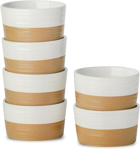Ramekins 4 OZ Oven Safe,Set of 6 Ceramic Creme Brulee Ramekins,Mini Dessert Bowls for Souffle,Dipping Sauce,Ice Cream,Pudding and Charcuterie,Microwave & Oven Safe,Patchwork White