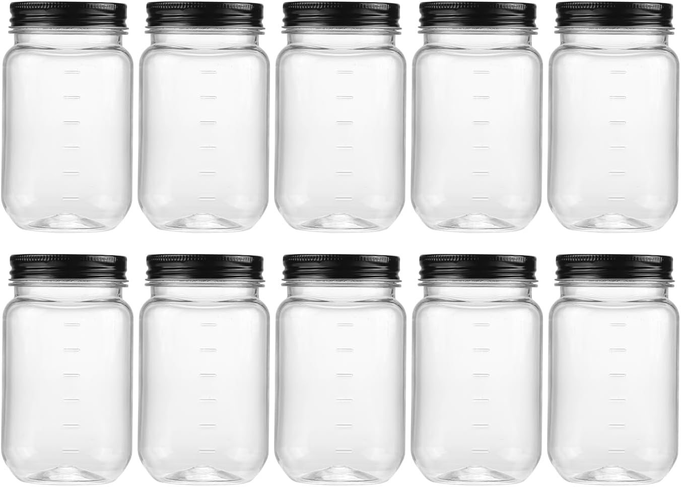 novelinks 16 oz Clear Plastic Jars with Screw-On Lids - BPA-Free Refillable Storage Containers for Slime, Food, Crafts, Kitchen & Household Use (10 Pack,Black)