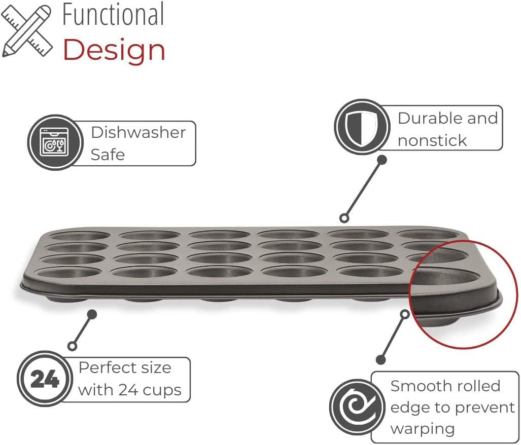 husMait Premium Quality Mini-Muffin Pan, Baking Sheet, and Cooling Rack. For Baking Mini Cupcakes, Muffins, Bite Size Tarts, Cookies. Non-Stick, Dishwasher Safe, Oven Safe (Muffin Pan)