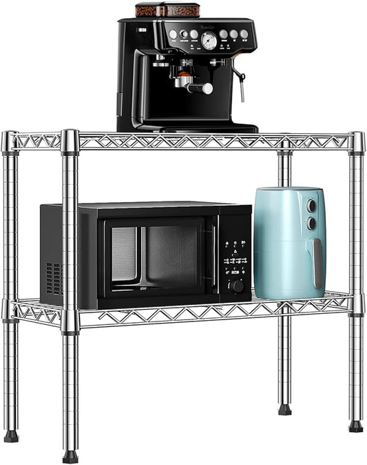 MZG 220 lbs 2 Tier Storage Rack Metal Wire Shelving Unit, Storage Standing Household Shelf Organizer for Laundry Bathroom Kitchen Pantry Closet Garage Utility Room, Chrome 11.8" D x 27.6" W x 23.4" H