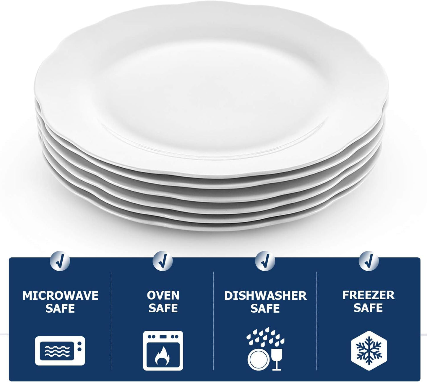 Y YHY Ceramic Dinner Plates, 10.6 Inch Porcelain Scalloped Plates, Off-White Serving Dishes Set of 6 for Home Kitchen, Microwave & Dishwasher Safe, Dinnerware Dishes Gift for Thanksgiving Christmas