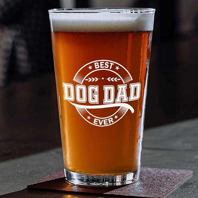 Wrappiness Best Mom Dad Logo Personalized Custom Beer Glass - 16oz Glassware for Beer Soda Cocktails - Gift for Dog Lovers, Father's Day, Birthday Gift for Parents (B01, 2 Dogs)