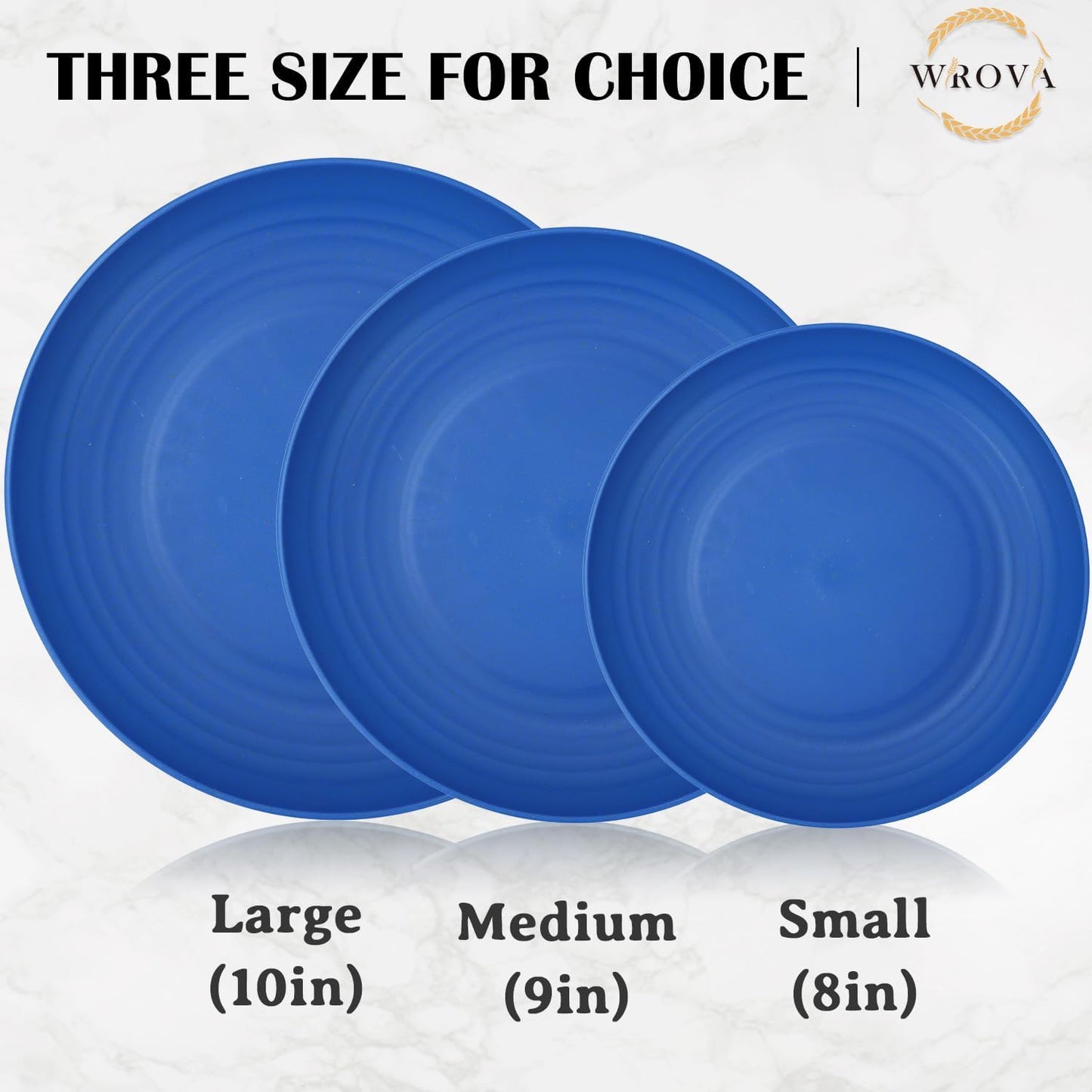Wrova Wheat Straw Salad Plates - 9 Inch Unbreakable Dinner Set of 8 Dishwasher & Microwave Safe Plastic Reusable Lightweight for kitchen,camping (Ocean),Ocean Series:Gradient Blue