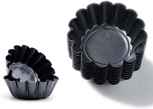 12 Packs Egg Tart Pan, Non-Stick Carbon Steel Molds, Reusable Mini Pie Mould Muffin Cupcake Pudding Baking Cup for Pies, Cakes, Quiche - Bakeware Tool 3 x 0.9inch