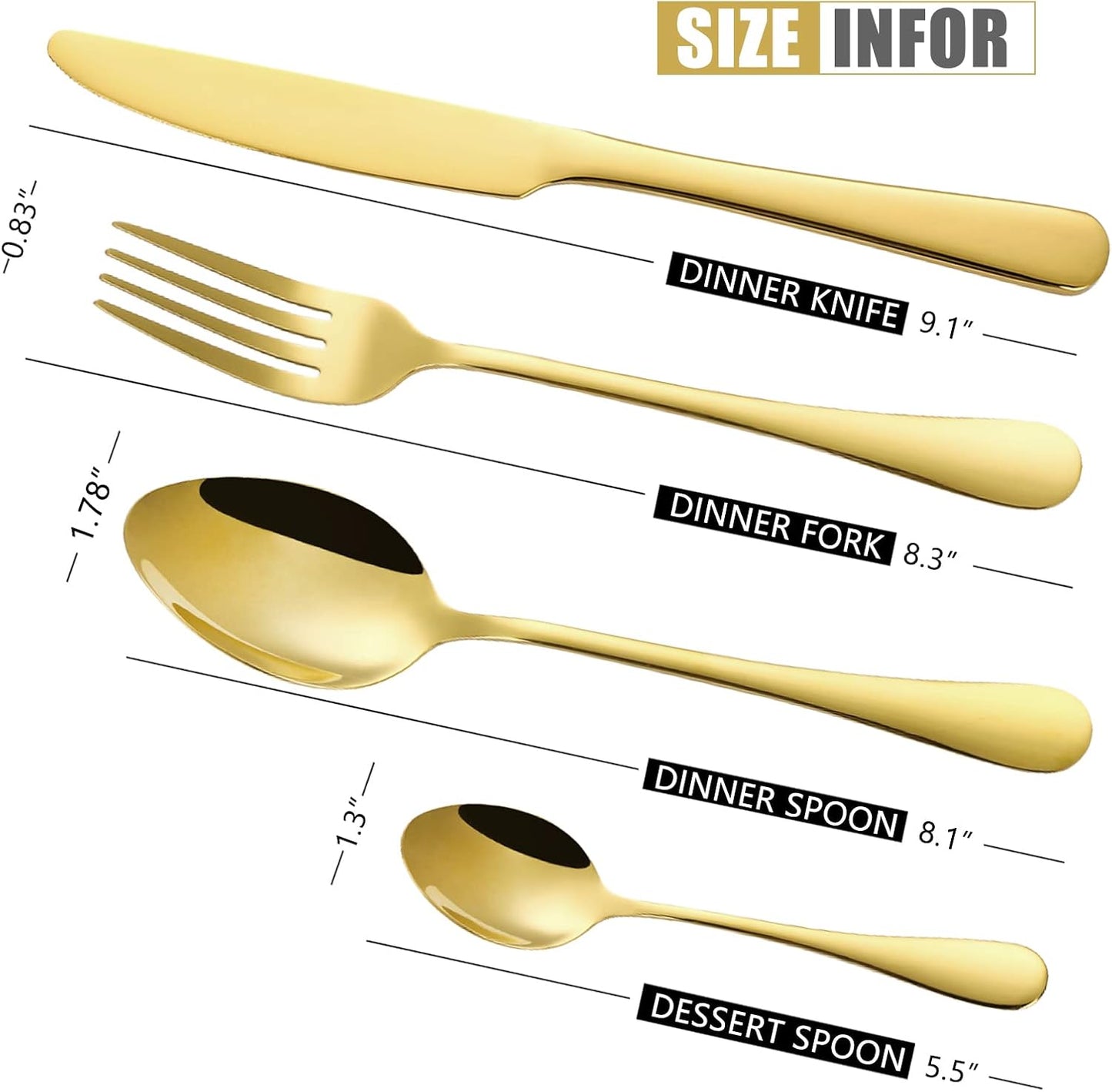 24 pcs Flatware Set, Gold Stainless Steel Flatware Set for 6, Knife Fork Spoon, Home Dinnerware Tableware Set for 6, Cutlery Set, Include Knives/Forks/Spoons