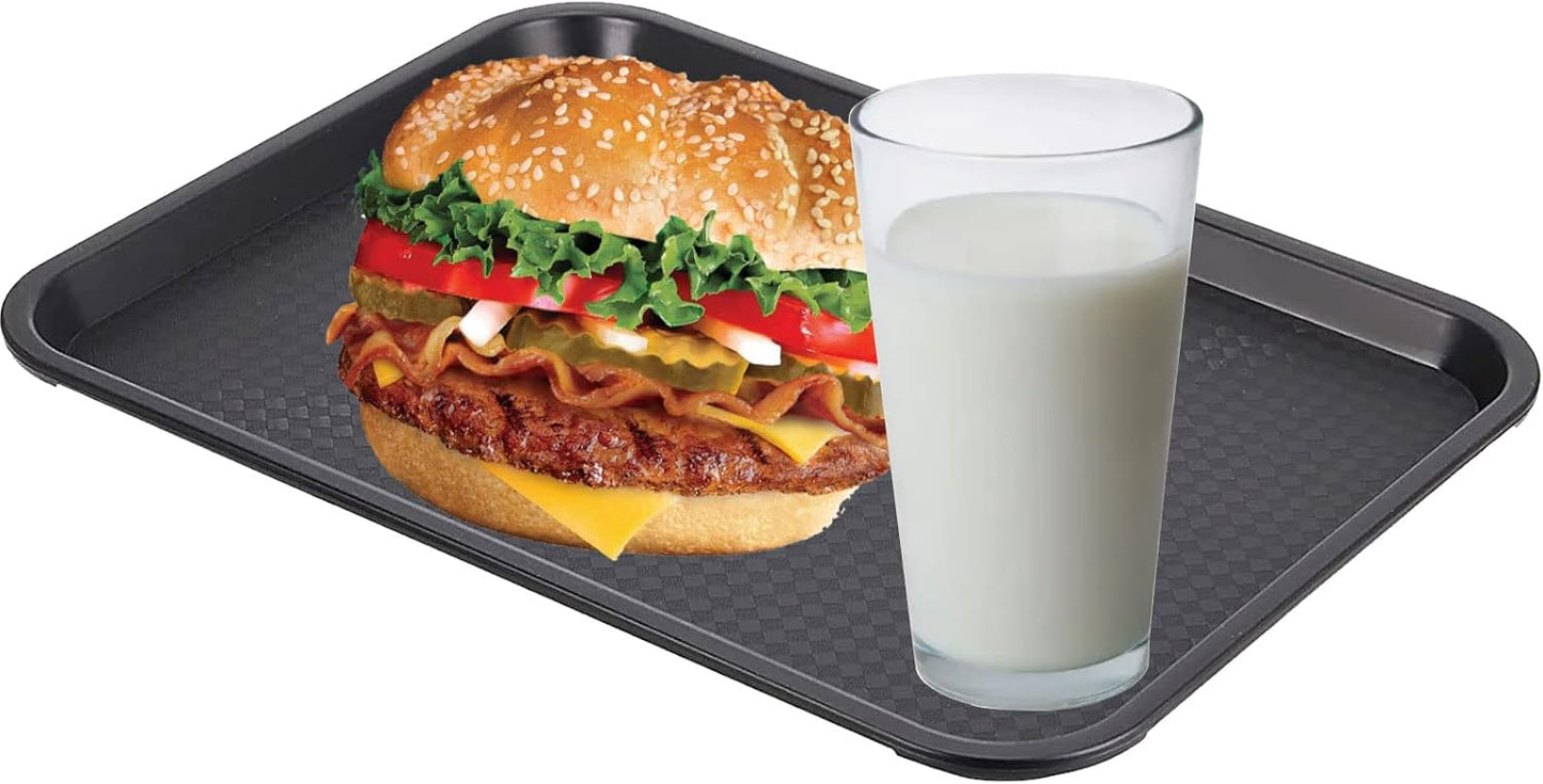 15 Pack 14 x 10 Inch Black Fast Food Tray, Large Rectangular Restaurant Serving Trays, Plastic Cafeteria Trays School Lunch Trays