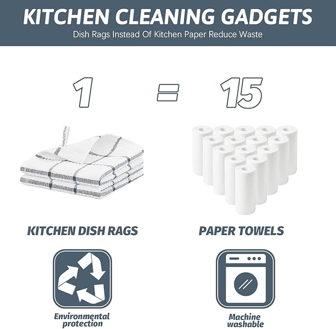 Nialnant 20 Pcs Kitchen Towels,100% Cotton Dish Cloths for Washing Dishes,Soft Dish Towels for Kitchen,Quick Drying Kitchen Cleaning Rags,12x12 Inches,Grey