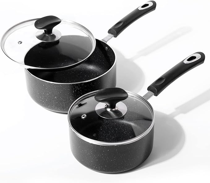 Nonstick Saucepan with Lid, Non Stick 1Qt & 2Qt & 3Qt Sauce Pan Set with Silicone Handle,Small Milk Pot with Glass Lid for Home Kitchen