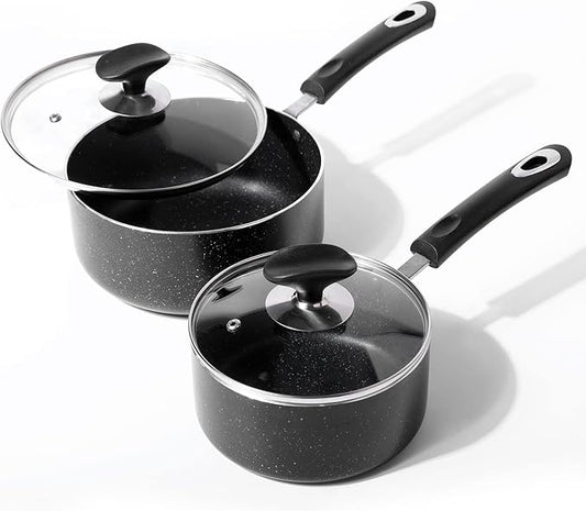 Nonstick Saucepan Set - 1.5 Quart and 2.5Quart,Ultra Non Stick Sauce Pan Small Pot with Glass Lid,Great for Home Kitchen Restaurant,Black