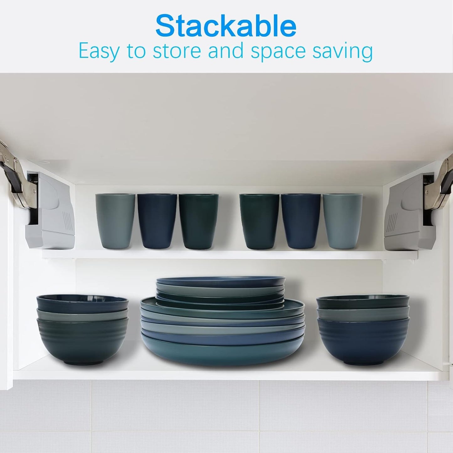 Plastic Dinnerware Sets for 6, Osonm 24PCS Lightweight Unbreakable Plates Bowls Cups Sets, Dishwasher Microwave Safe Dishes Set for Camping, RV, Picnic, Kitchen, Great for Kids & Adults