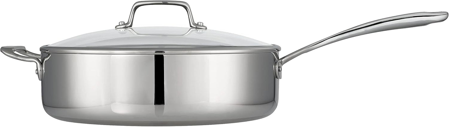 Tramontina Tri-Ply Clad Stainless Steel 6-Quart Saute Pan with Glass Lid, Induction-Ready Cooking Pan, Dishwasher-Safe, NSF-Certified