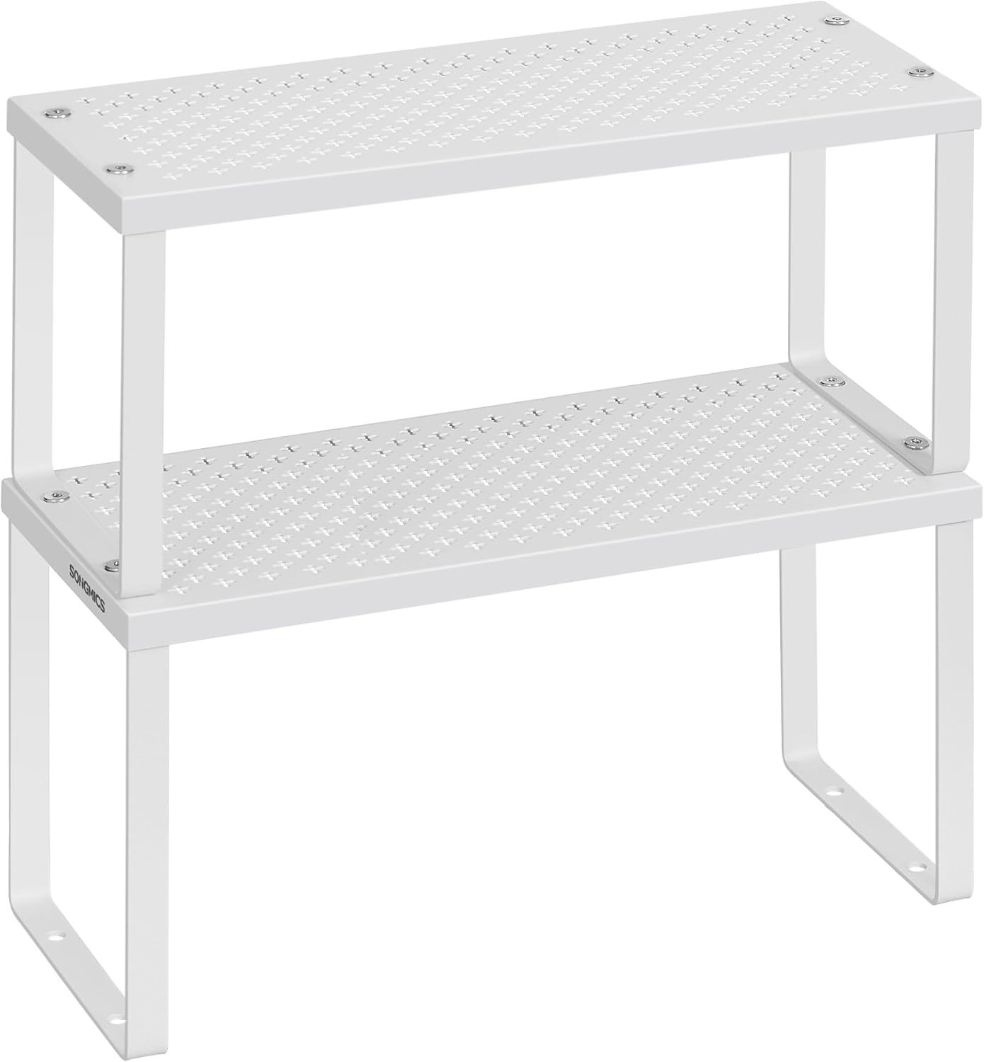 SONGMICS Spice Racks, Set of 2 Metal Cabinet Shelf Organizers, Countertop Organizers, Shelf Risers, Stackable, Expandable, White UKCS003W01