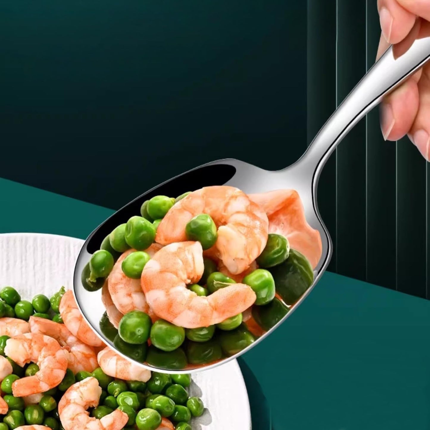 X-Large Buffet Serving Spoons,Heavy Duty Square head 9.5X2.8 inches 316L Stainless Steel Serving Spoons Pack of 2,Silver