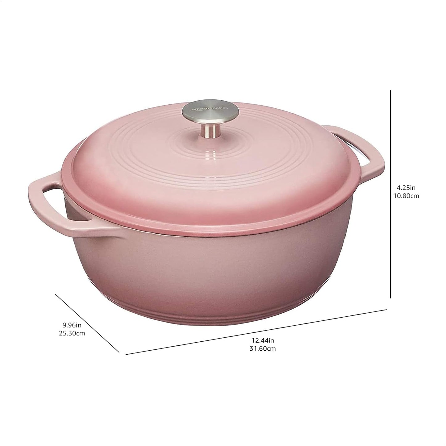 Amazon Basics Enameled Cast Iron Covered Round Dutch Oven, 4.3-Quart, Light Pink
