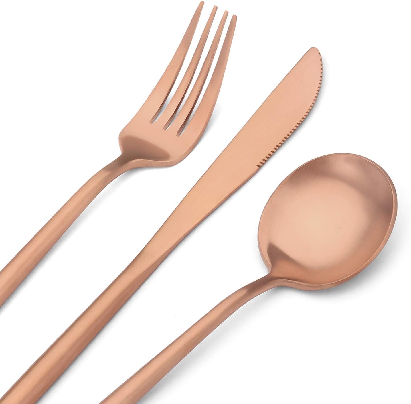 Matte Rose Gold Silverware Set, Stainless Steel Satin Finish Copper Flatware Cutlery Set for 4, 20-Piece Spoons and Forks Kitchen Utensil Set, Dishwasher Safe (Matte Rose Gold, 20 P)