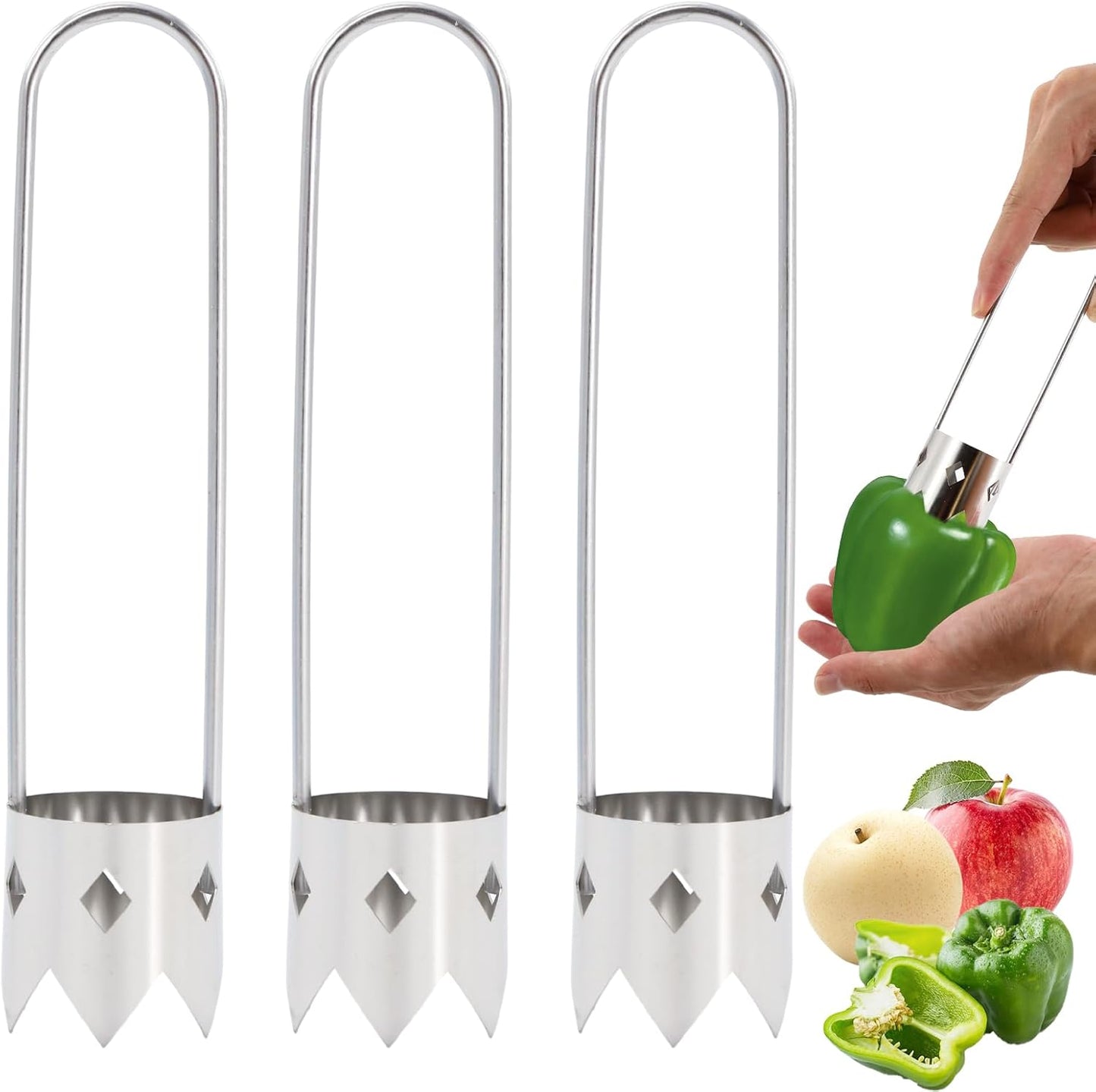 3 PCS Bell Pepper Corer, Multifunctional Fruit and Vegetable Core Remover, Stainless Steel Apple Corer Remover, Reusable Kitchen Gadget, Easy to Clean