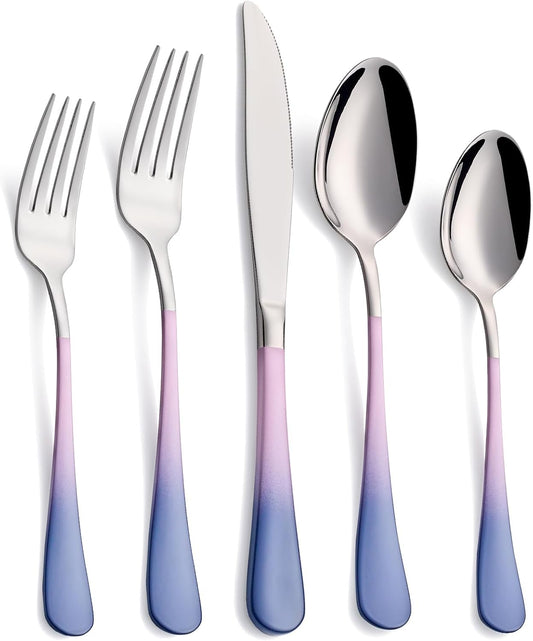 20-Pieces Color Silverware Sets for 4,Pink and gray Handle Stainless Steel Cutlery Set, Include Forks Spoons and Knives Set, Dishwasher Safe Utensil Sets for Home Restaurant