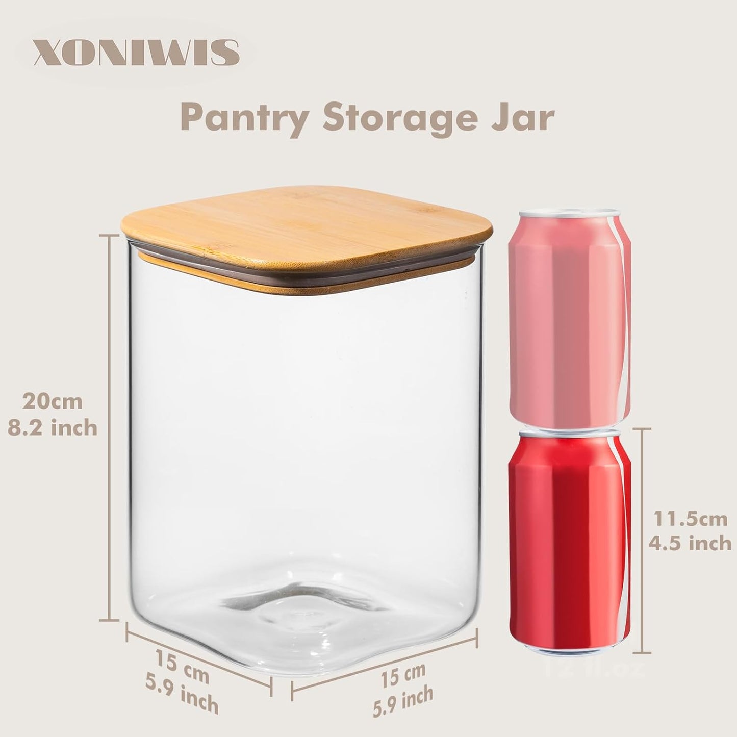 115oz 2PCS Large Glass Food Storage Containers of Wide Mouth Storage Containers with Tight Lids Square Glass Jars for Flour and Sugar, Cereal, Rice, Pasta, Oats, Wheatmeal, Coffee, Niblet