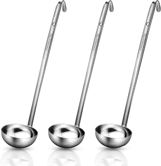 meekoo 3 Pieces Stainless Steel Ladle Soup Handle Ladle with Pouring Rim for Kitchen Cooking Soup Sauce(6 oz)