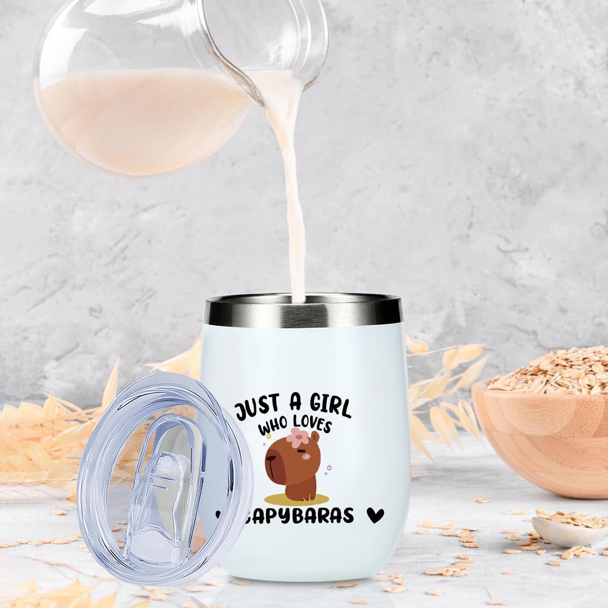 Cute Funny 12 oz Tumbler, Wine Tumbler Insulated Wine Glass with Lid, Capybara Gifts for Women Girls Capybara Decor Stuff for Friend Daughter Sister Bestie Animal Lover Friendship Christmas Birthday