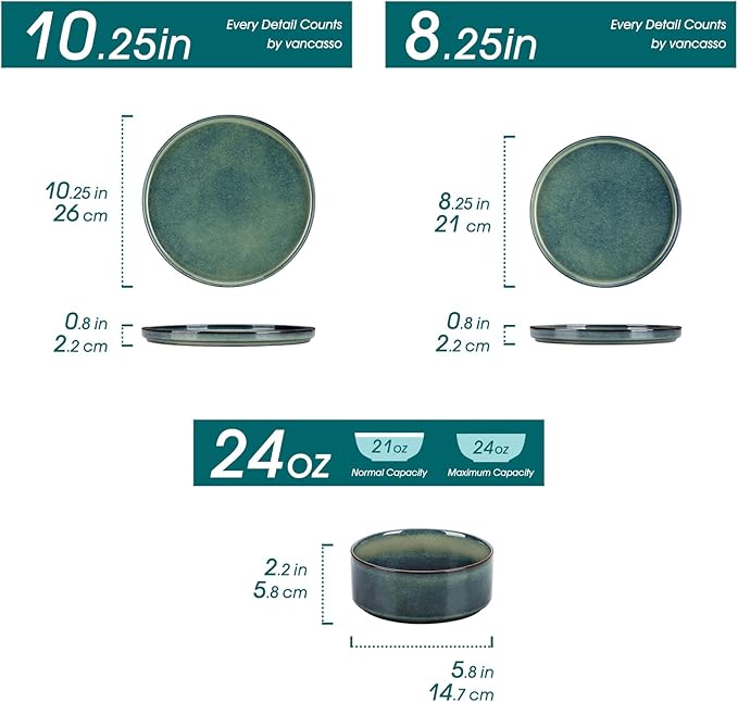 vancasso Starry Plates and Bowls Sets,12 Pieces Green Dinnerware Sets for Kitchen,Modern Stoneware Dishes Set for 4,Dishwasher and Microwave Safe