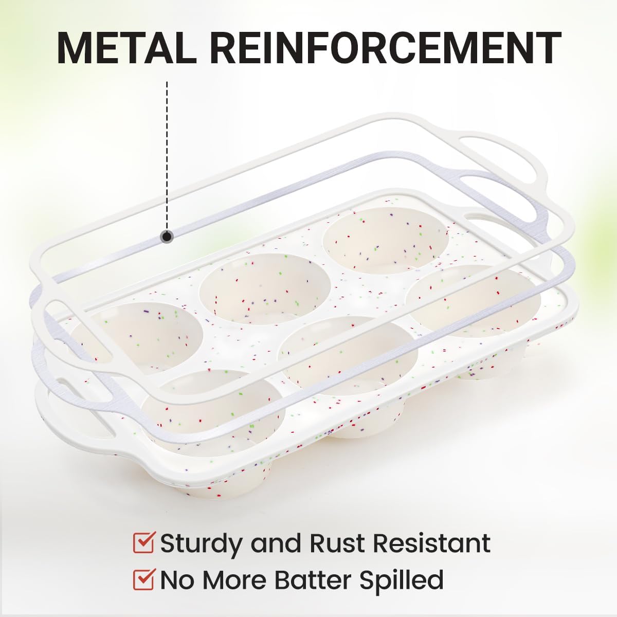 CAKETIME Silicone Muffin Pans for Baking, Metal Reinforced Frame Jumbo 6 Cups & Mini 24 Cups Cupcake Pan Nonstick Muffin Pan for Homemade Baking Easy to Handle