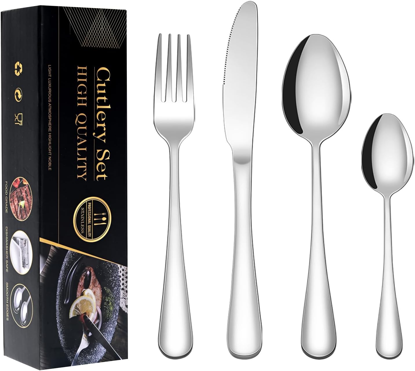 Silverware Cutlery Set for 4, Premium Stainless Steel 16Pieces Flatware Set,Tableware Utensils Set Including Knife/Fork/Spoon for Home/Restaurant, Mirror Polished, Dishwasher Safe(Silver/16Pieces)