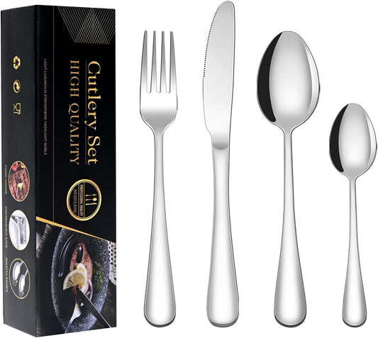 Silverware Cutlery Set for 4, Premium Stainless Steel 16Pieces Flatware Set,Tableware Utensils Set Including Knife/Fork/Spoon for Home/Restaurant, Mirror Polished, Dishwasher Safe(Silver/16Pieces)