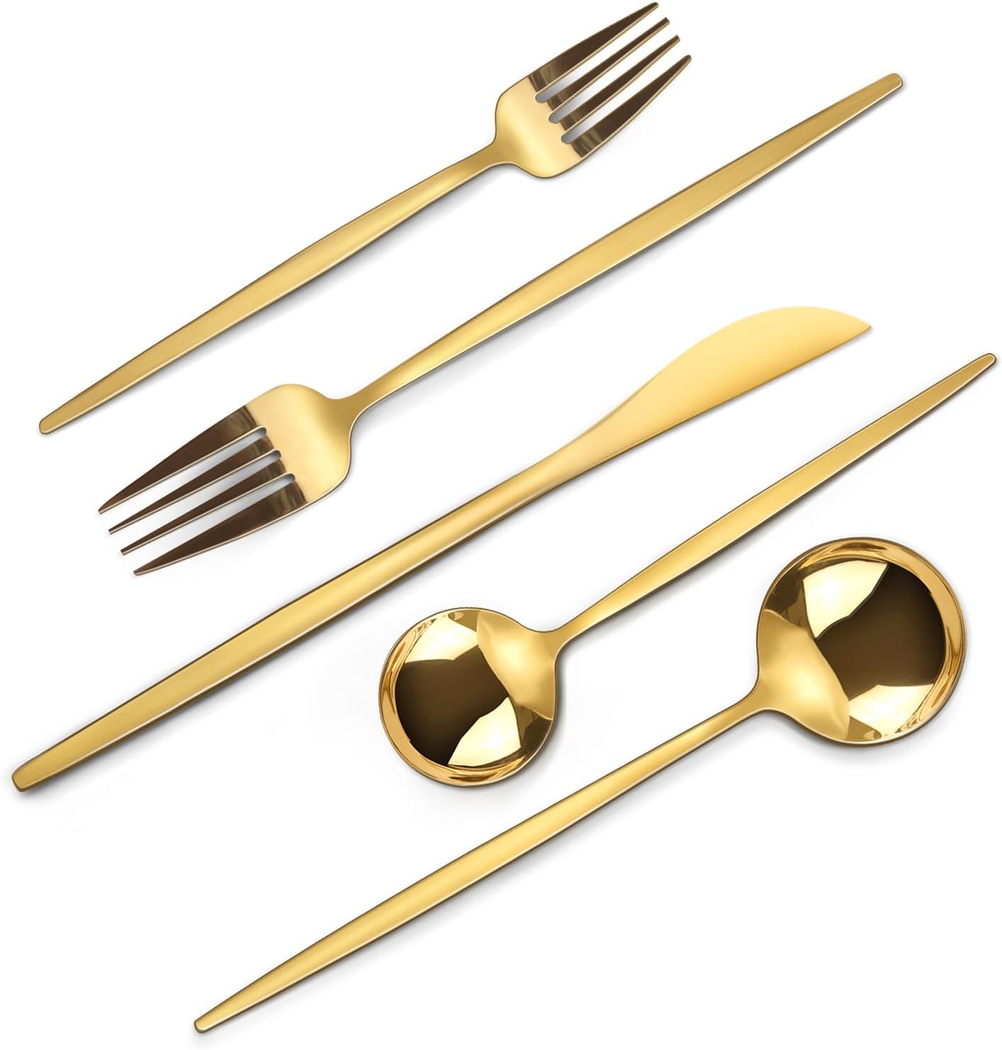 Mirror Gold Silverware Set, 40-Piece Flatware Cutlery Sets Service for 8, Mirror Polished Tableware Set, Utensils for Kitchens, Home and Restaurant, Dishwasher Safe