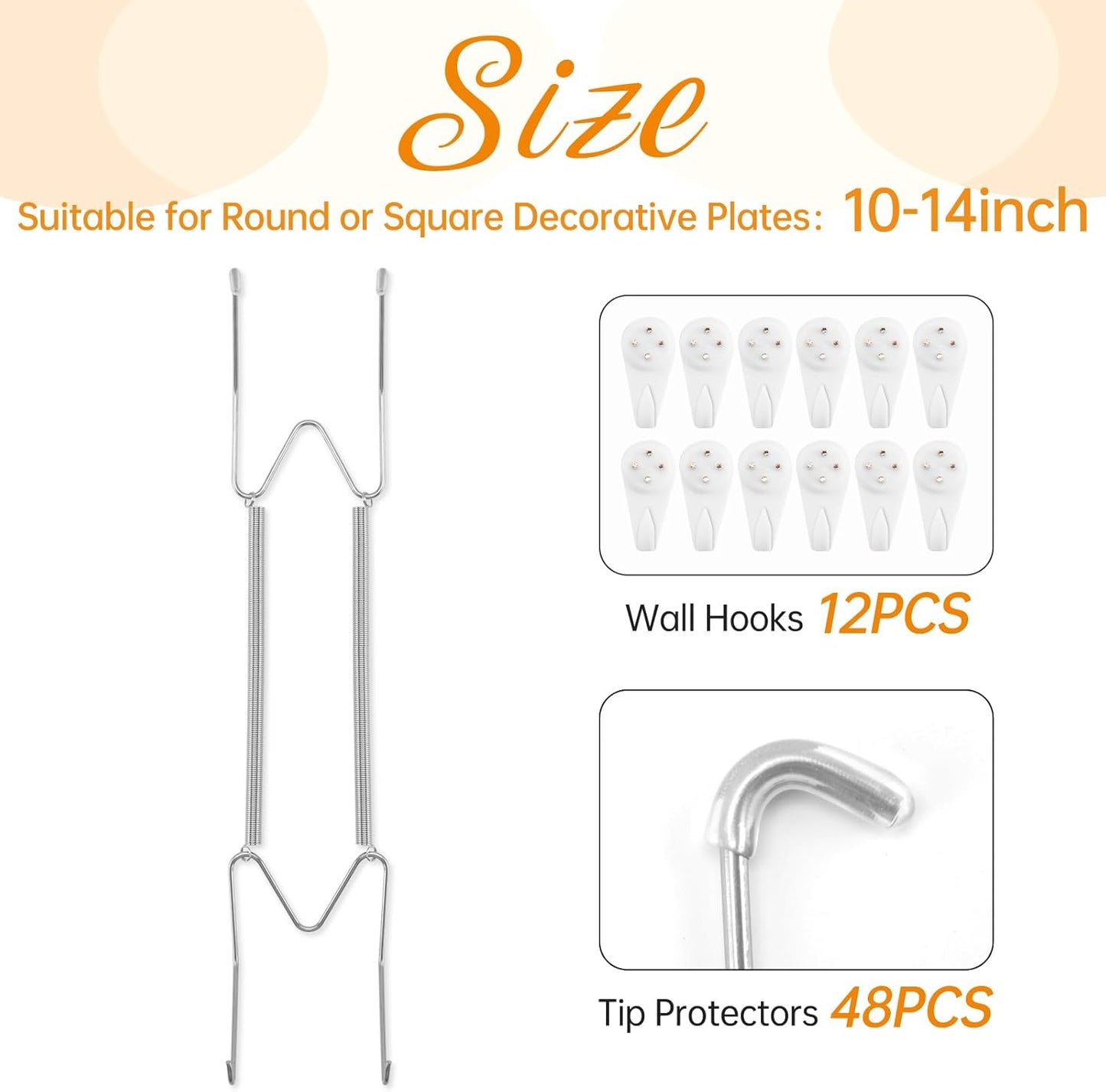 Bilillo 12 Pack Plate Hangers for The Wall, Suitable for 10-14 inch Art Plate, Stainless Steel Invisible Heavy Duty Wire Plate Holder with Wall Hooks, Plate Hangers for Display Plates, Platter, Dish