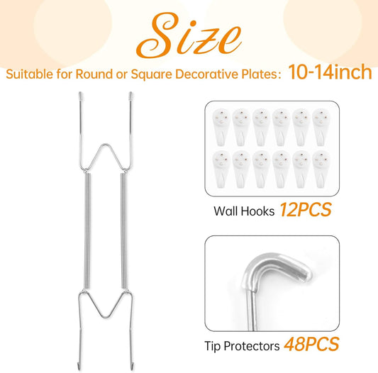 Bilillo 12 Pack Plate Hangers for The Wall, Suitable for 10-14 inch Art Plate, Stainless Steel Invisible Heavy Duty Wire Plate Holder with Wall Hooks, Plate Hangers for Display Plates, Platter, Dish