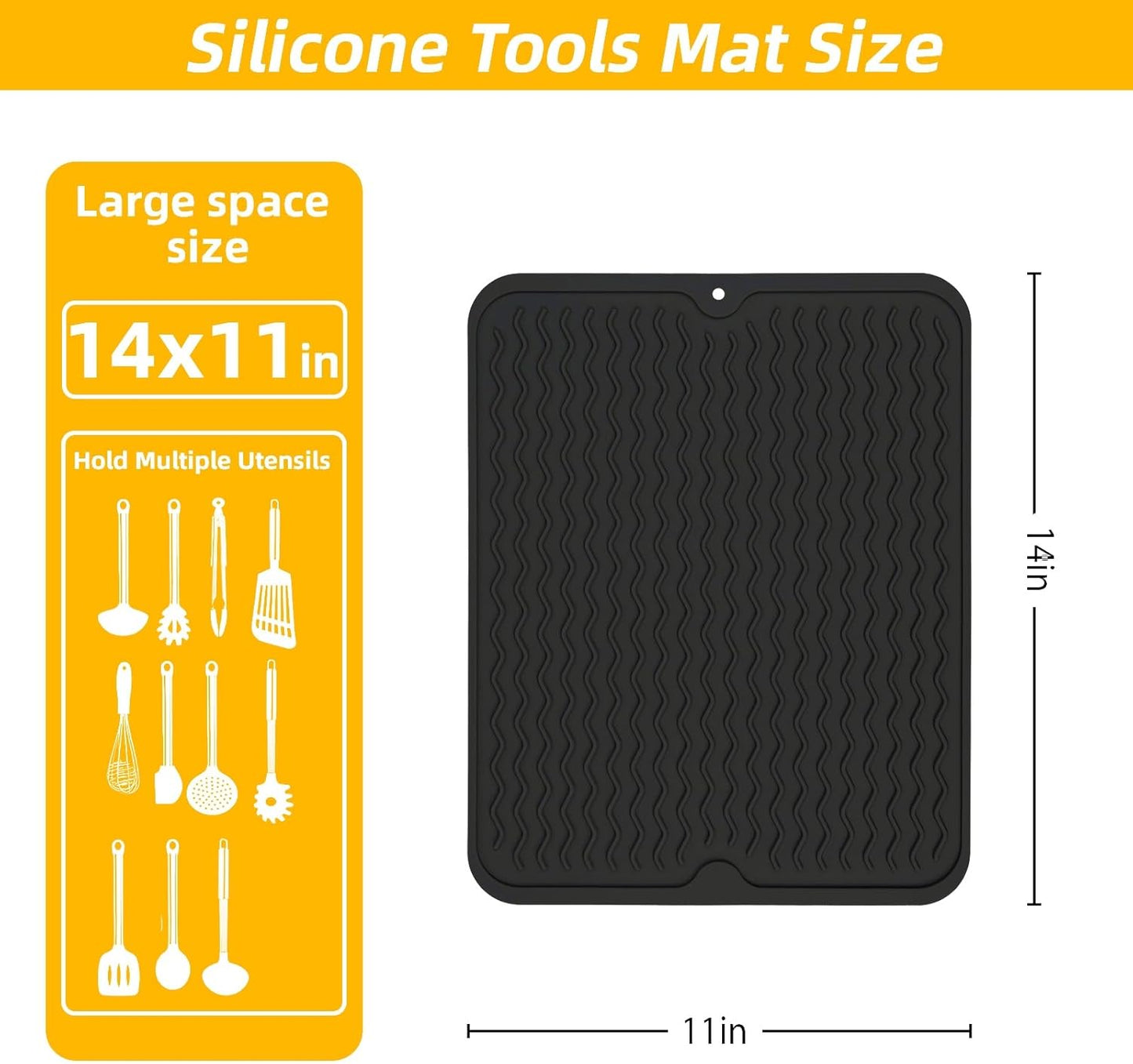 Blackstone Griddle Accessories Silicone Grill Side Shelf Tool Mat, Outdoor BBQ Spatula Mat, with Drip Pad Kitchen Countertop Heat Resistant Mat (Black)