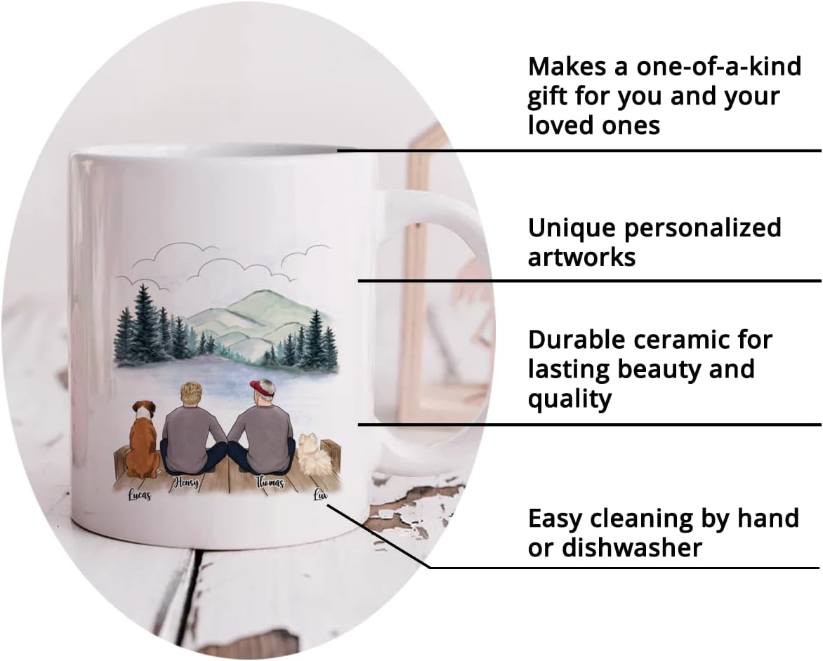 Gossby Personalized Dog Mug - Life is Better with Dogs (2 Men - 2 Dogs) - Customizable Dog Mug for Dog Dads with Male Characters, Names, Dog Breeds - Purfect Dog Lover Gifts for Men