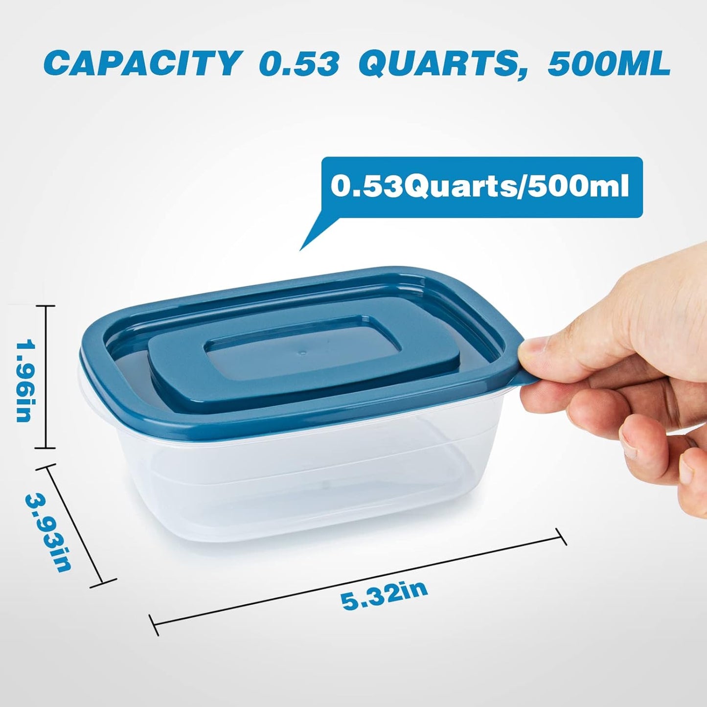 20PCS Rectangle Plastic Portion Box Sets with Lids.Food Storage Box,Container Sets,Food Storage,Food Containers,Plastic Container,use for School,Work and Travel,0.53 Quarts Per Box.