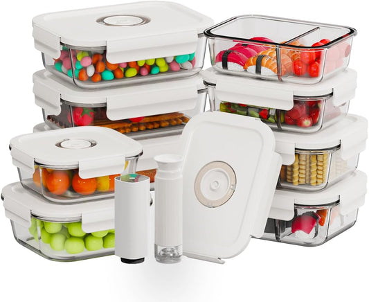 HOLDN’ STORAGE Vacuum Food Storage Containers, Set of 9 Glass Containers with Electronic & Manual Pump - Keep Food Fresh Longer, BPA-Free Glass, Leak-Proof, Ideal for Meal Prep, Marinating