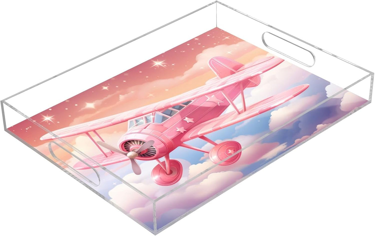 Plastic Food Serving Tray Decorative Vanity Trays for Bathroom Cartoon Aircraft Coffee Table Kitchen Counter 11.8 * 15.7in