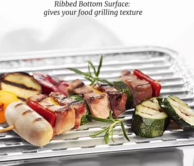 MILANGE Disposable Aluminum Grill Liner Topper with Holes 15 Pack Aluminum Foil Grill Pans (13.40 Inch) BBQ Grilling Tray Broiler Pans with Ribbed Bottom Surface