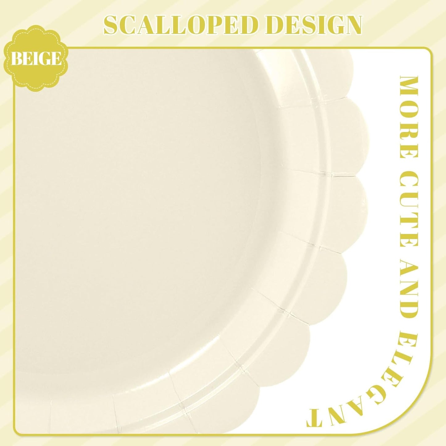 30 Pcs Cream Plates Disposable 9 Inch Scalloped Thanksgiving Plates Cute Beige Dessert Cake Plate Ivory Dinner Plate for Thanksgiving, Baby Bridal Shower, Wedding
