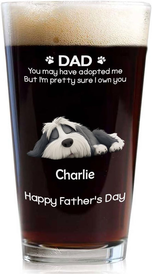 Wrappiness Best Mom Dad Logo Personalized Custom Beer Glass - 16oz Glassware for Beer Soda Cocktails - Gift for Dog Lovers, Father's Day, Birthday Gift for Parents (B05, 1 Dog)