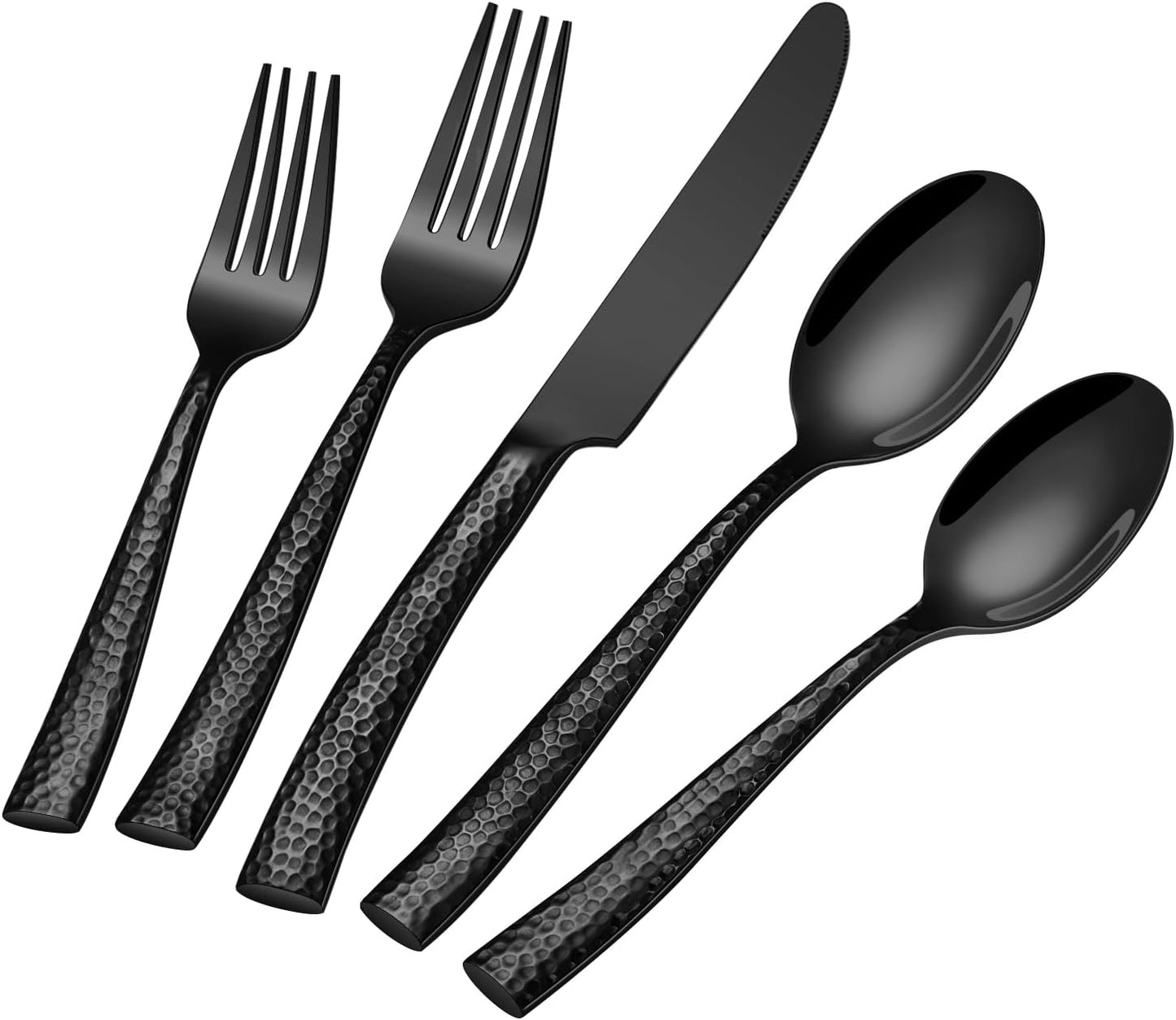 Black Hammered Silverware Set,40-Piece Stainless Steel Heavy Duty Flatware Set for 8,Food-Grade Tableware Cutlery Set, Mirror Utensil Sets for Home Restaurant