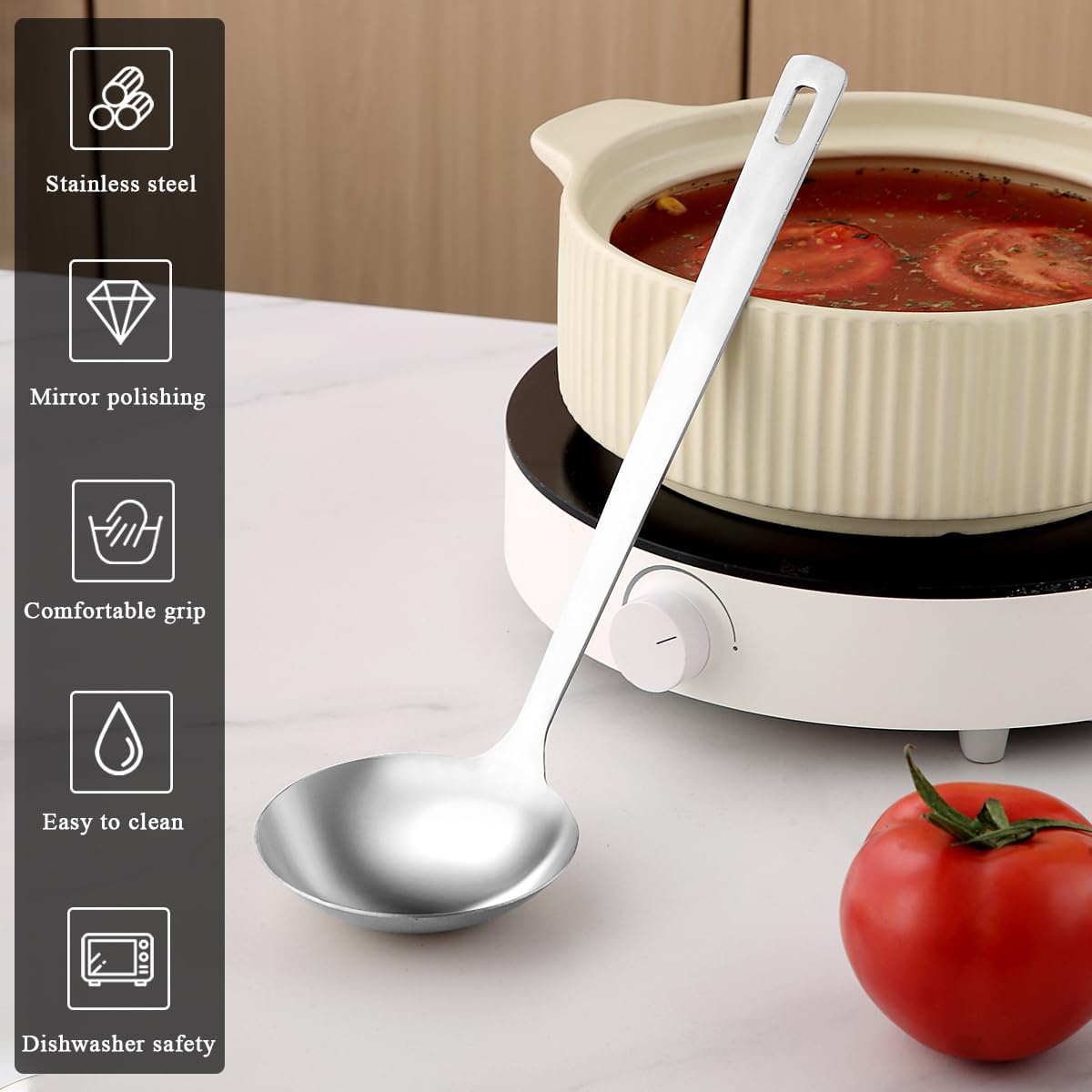 Berglander Stainless Steel Soup Ladle, 11.8" Durable Ladel Spoon for Serving or Cooking, Dishwasher Safe, Durable & Rust-Resistant Cooking Utensil