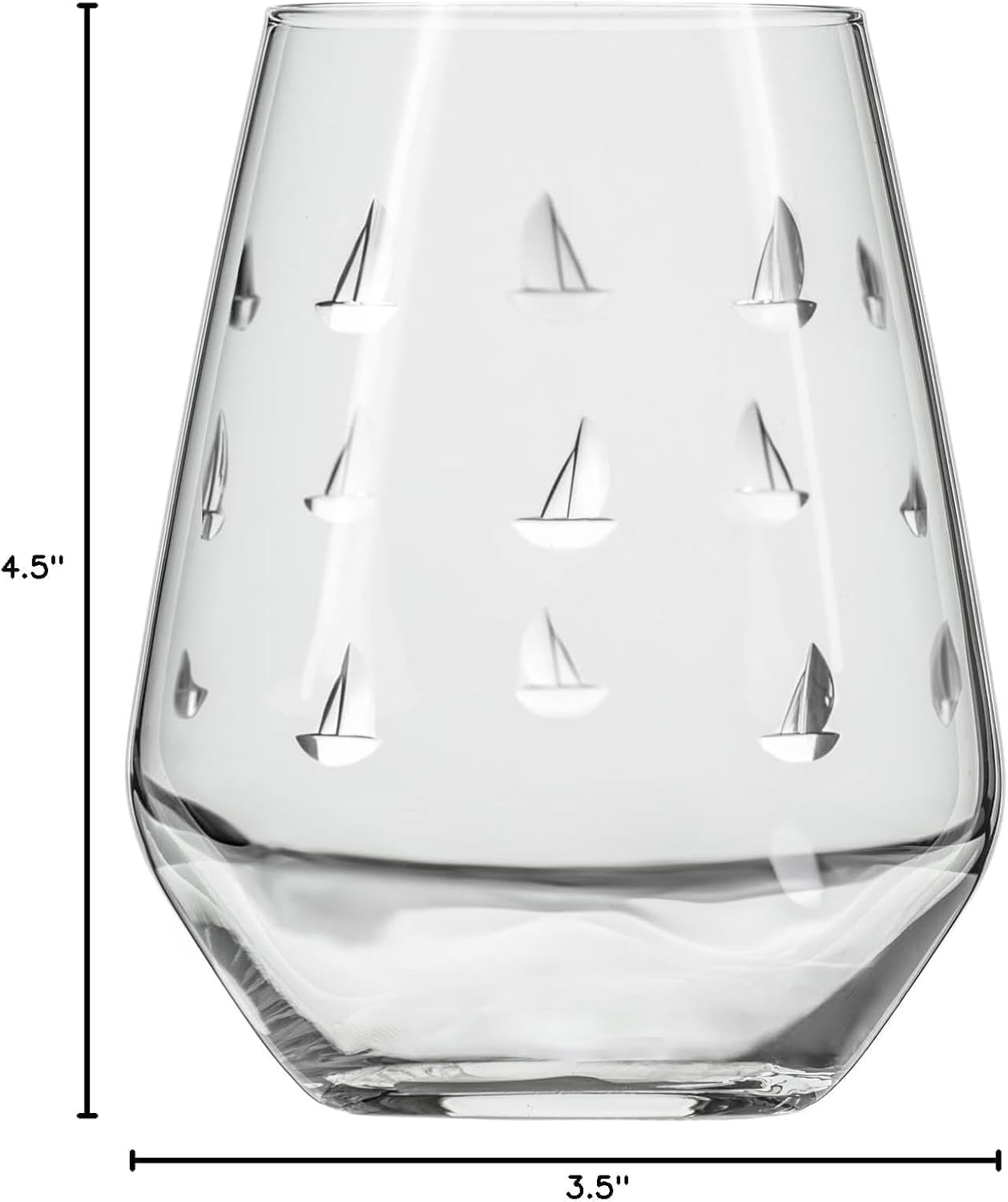 Rolf Glass Sailing Stemless Wine Tumbler 18 ounce | Stemless Wine Glasses Set of 2 | Lead-Free Crystal Glass | Diamond-Wheel Engraved | Proudly Made in the USA