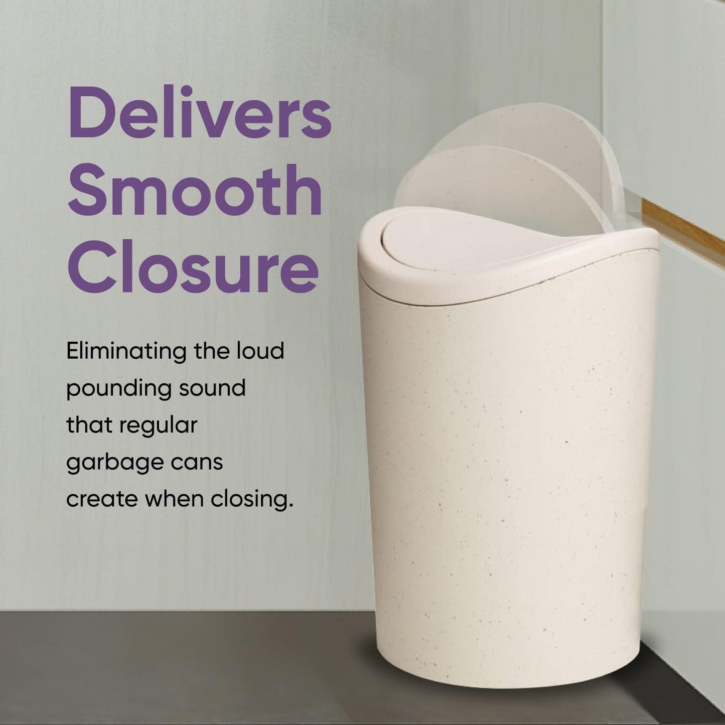 Superio Small Bathroom Trash Can with Lid, Modern White Mini Waste Bin with Swing Lid (1 1/2 Gallon, 6 Liter) Plastic Garbage Can for Kitchen, Bathroom, Bedroom, Office, Under Desk (1, Ecohome)