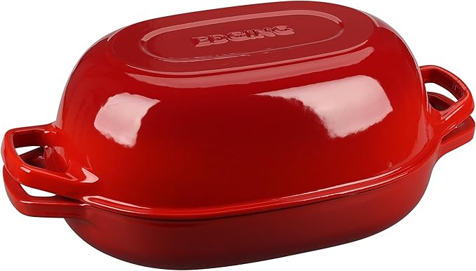 Enameled Cast Iron Oval Dutch Oven Pot with Lid, Dutch Oven for Sourdough Bread Baking, Oval Bread Pan, 7qt, Red
