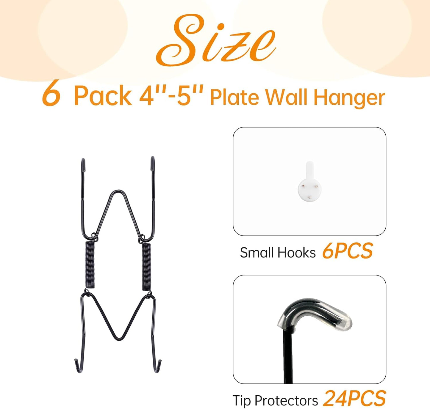 Bilillo 6 Pack Plate Hangers for The Wall, Suitable for 4''-5'' Decorative Plate, Invisible Heavy Duty Wire Plate Holder with Wall Hooks, Plate Hangers for Displaying Plates, Platter, Dish (Black)