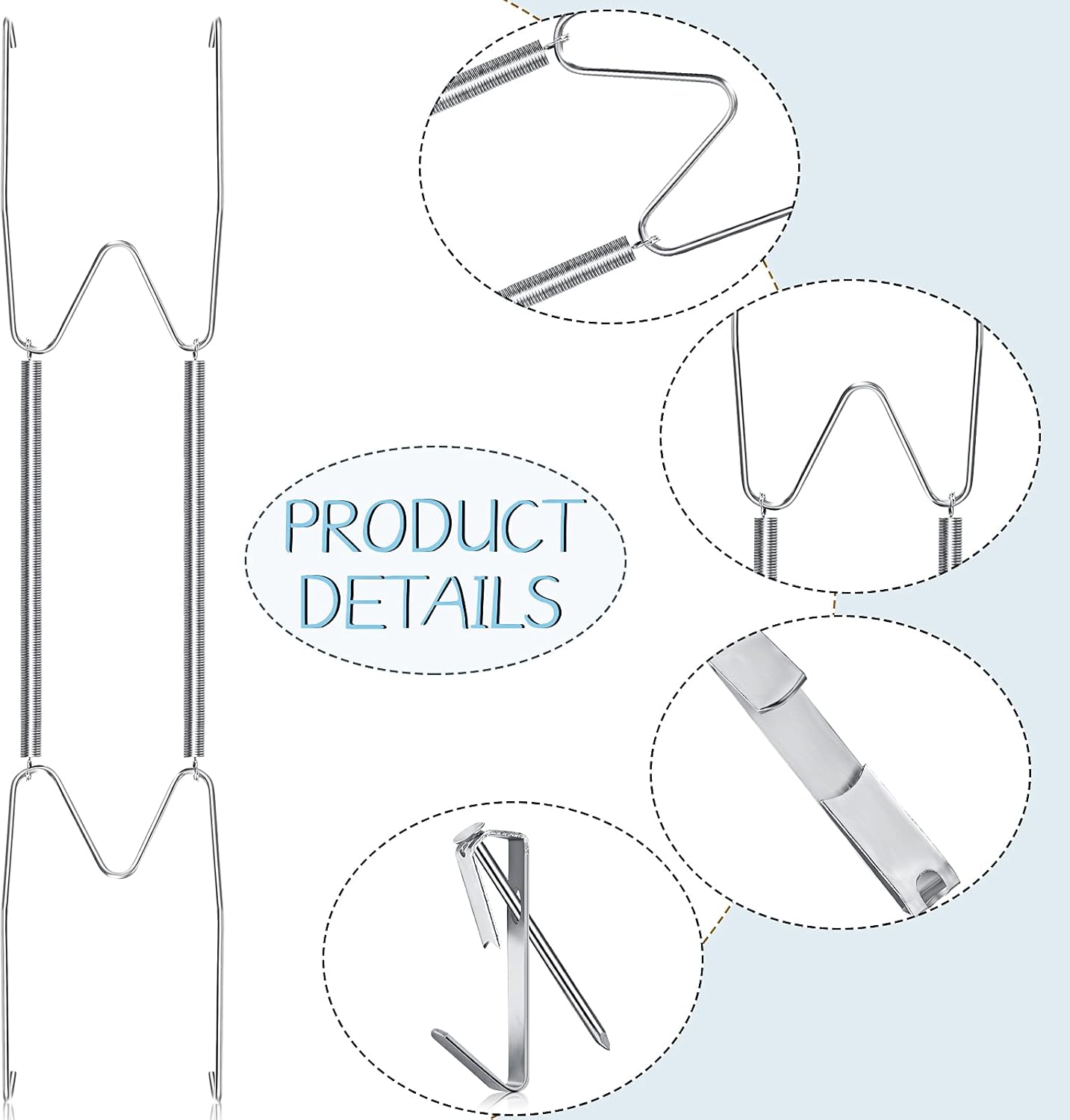 20 Pieces Invisible Wall Plate Hangers 4/5/6/8/10 Inches Wall Plate Hangers Stainless Steel Decorative with 20 Pieces Hook with Nails for Decorative Antique and Arts(Silver)