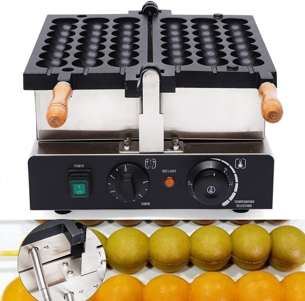 1800W Commercial Bubble Waffle Maker, 6 Grids Electric Waffle Maker Non-Stick Stainless Steel Belgian Waffle Iron w/Time & Temper Adjustable|180°Rotating, Large Waffle Machine for Restaurant Party