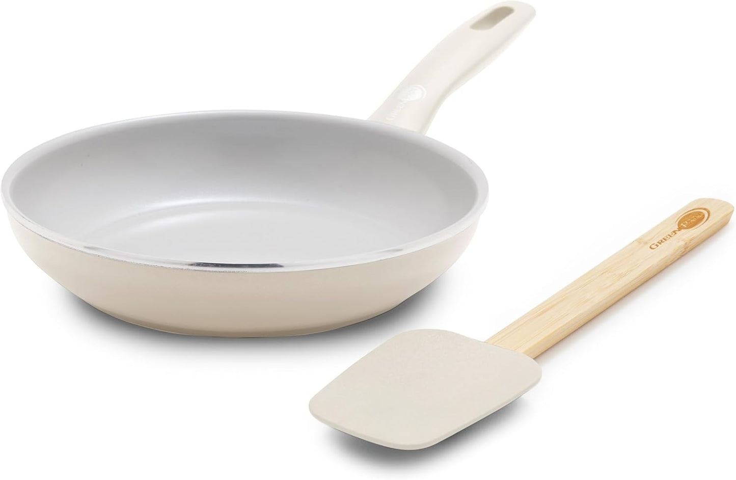 GreenPan Dover 8” Frying Pan Skillet with Spatula, Non-Toxic PFAS-Free Ceramic Nonstick Coating, Sear Saute Fry Egg Omlete, Dishwasher & Oven Safe, Stay Cool Handle, Easy Pour Rims, Cream White