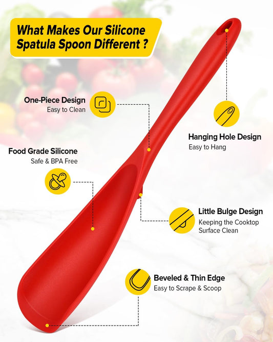 Pack of 2 Cooking Spoons for Non Stick Cookware, Multifunction Spatula Spoon BPA-Free, One-Piece Design, Suitable for Scooping, Scraping, Serving and Mixing(BLACK-RED)